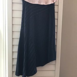 DKNY asymmetrical skirt, navy stripe, lined, sz 2